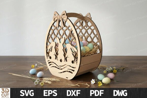 Download Cute Bunny Easter Egg Basket SVG - Basket Collection