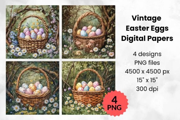 Download Vintage Easter Eggs in Basket Scrapbook - Basket Collection