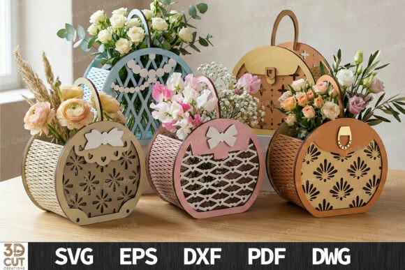 Download Round Flower Basket Bundle SVG Laser Cut - Premium Resources