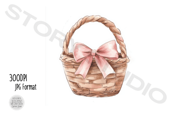 Download Watercolor Basket Clipart with Bows - Basket Collection