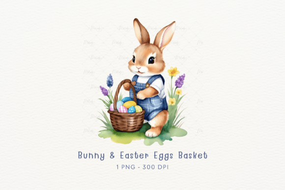 Download Watercolor Bunny &amp; Easter Eggs Basket - Basket Collection
