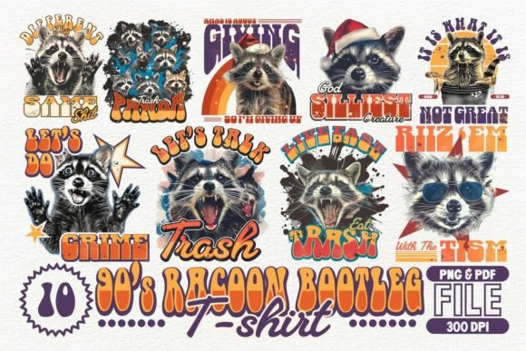 Download 90's Racoon Bootleg Tshirt Design Bundle - Tshirt Collection